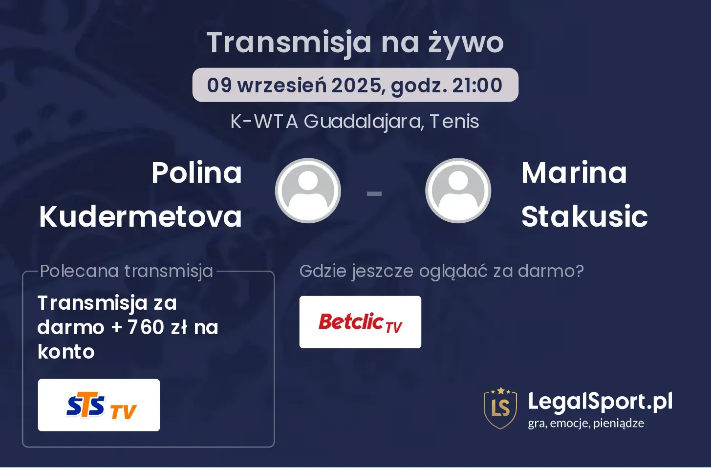 Polina Kudermetova - Marina Stakusic transmisja na żywo