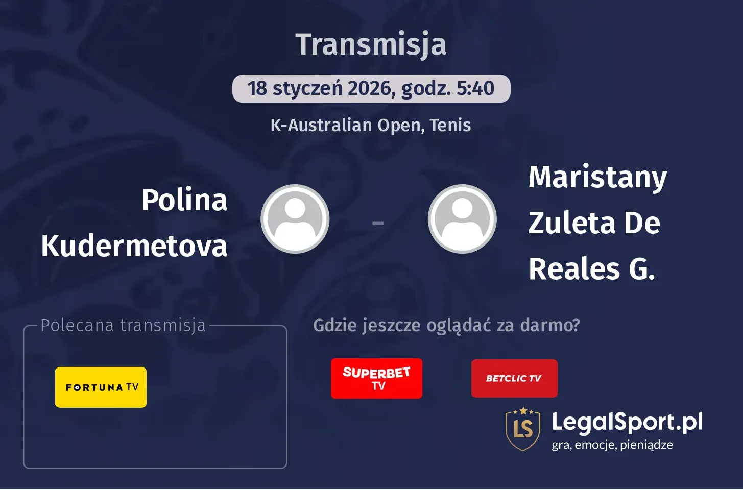 Polina Kudermetova - Maristany Zuleta De Reales G. Transmisje