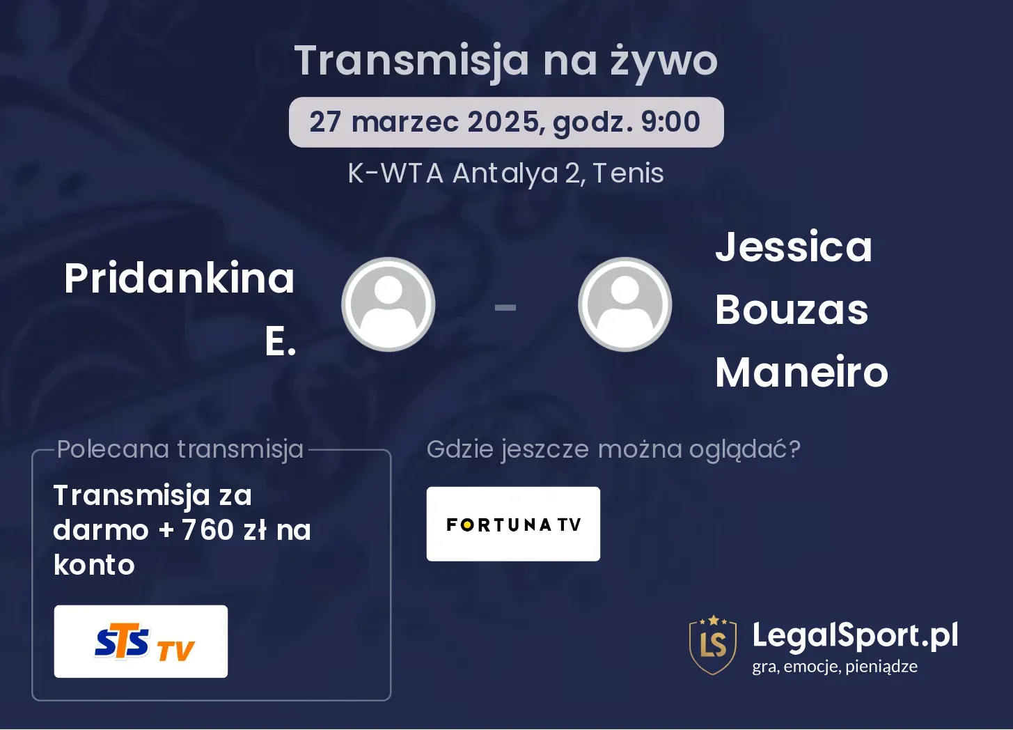 Pridankina E. - Jessica Bouzas Maneiro gdzie oglądać transmisję?