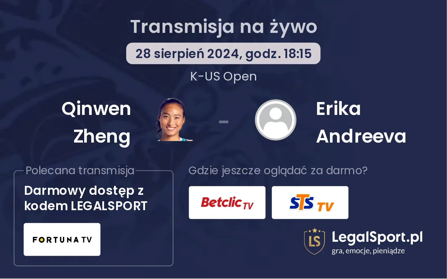 Qinwen Zheng - Erika Andreeva gdzie oglądać? 28.08, godz. 18:15