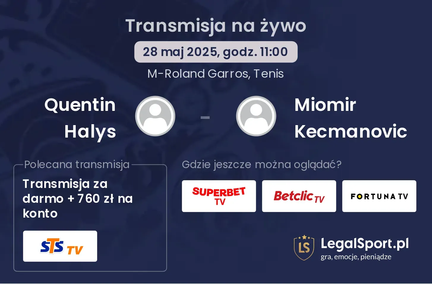 Quentin Halys - Miomir Kecmanovic transmisja na żywo
