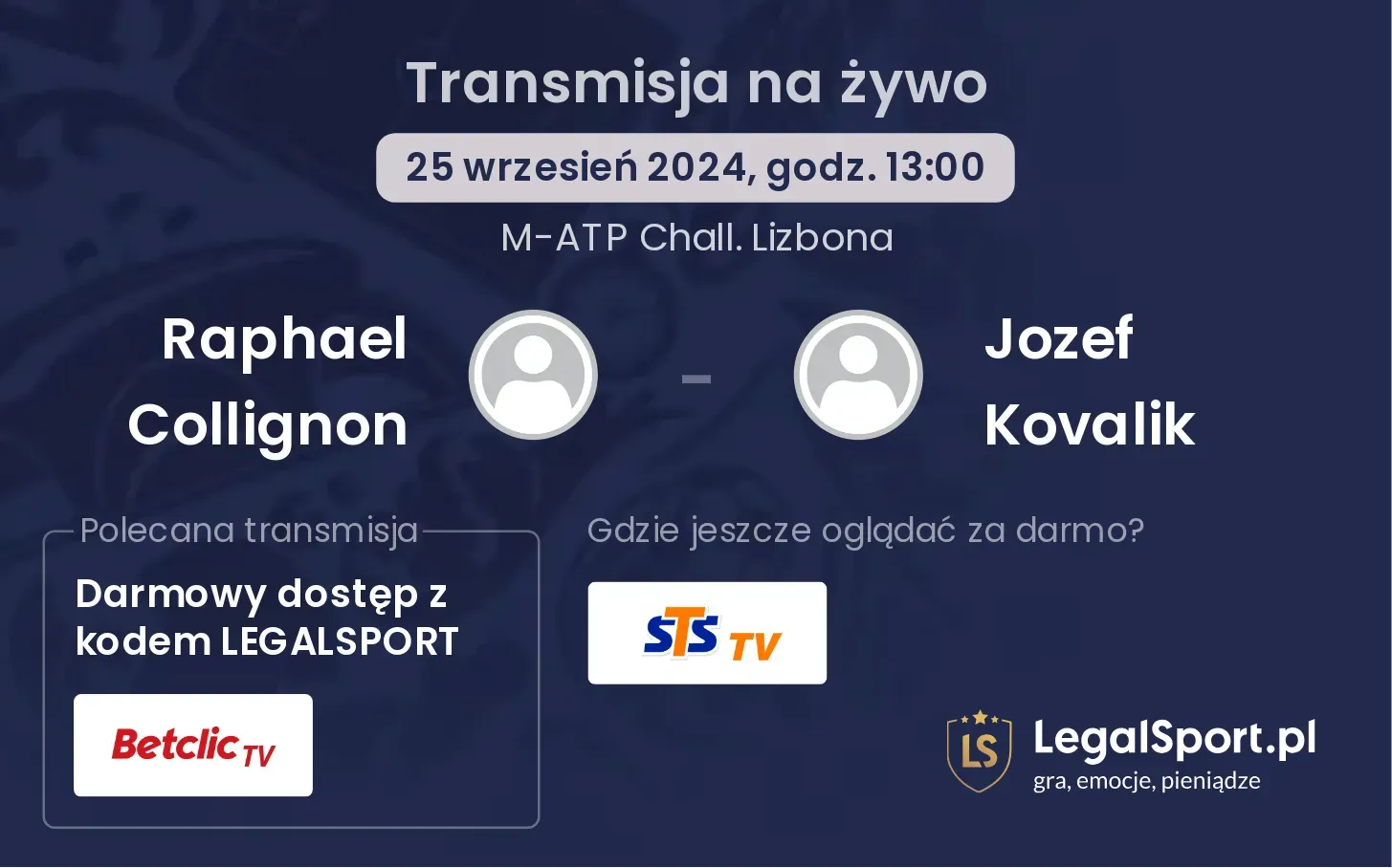 Raphael Collignon - Jozef Kovalik gdzie oglądać? 25.09, godz. 13:00