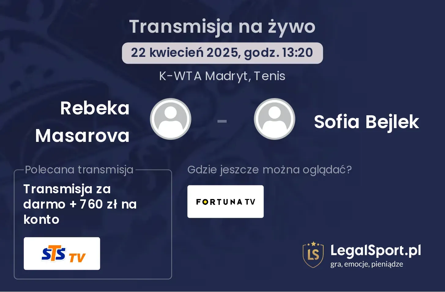 Rebeka Masarova - Sofia Bejlek gdzie oglądać transmisję?