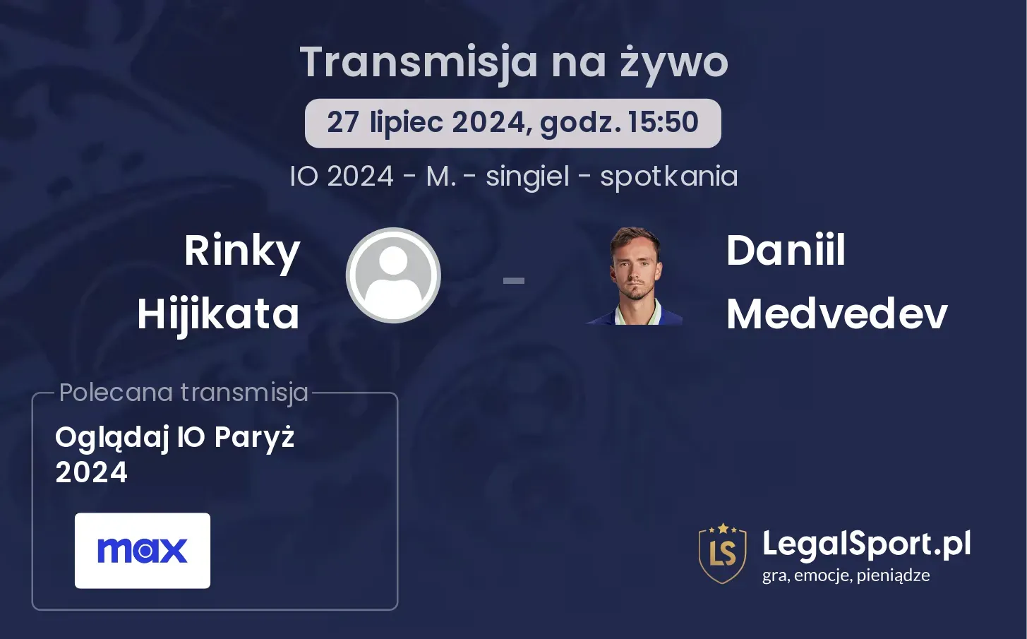 Rinky Hijikata - Daniil Medvedev gdzie oglądać? (27.07, godz. 15:50)