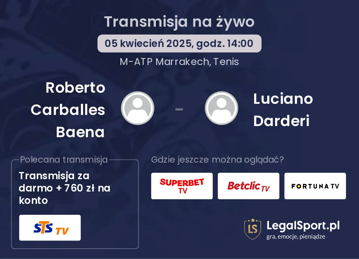 Roberto Carballes Baena - Luciano Darderi gdzie oglądać transmisję?