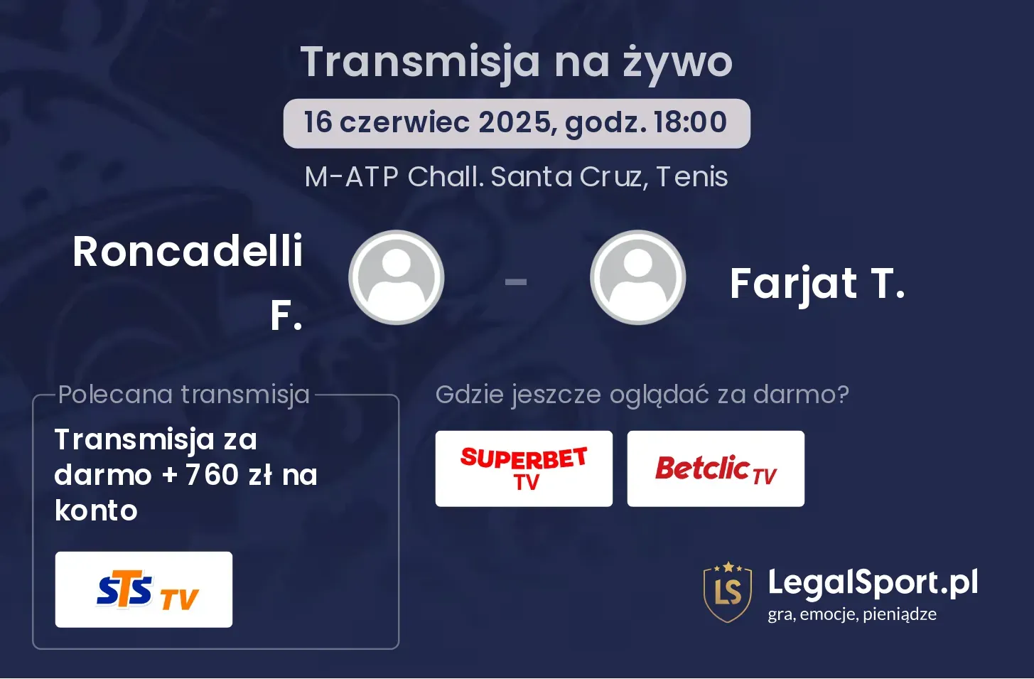 Roncadelli F. - Farjat T. gdzie oglądać transmisję?