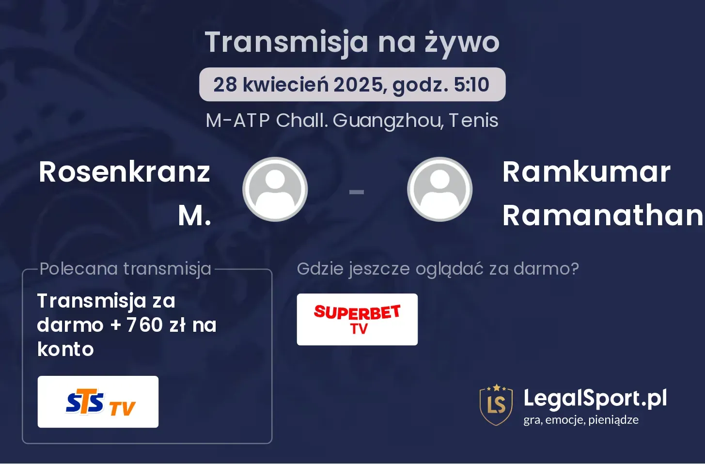 Rosenkranz M. - Ramkumar Ramanathan gdzie oglądać transmisję?