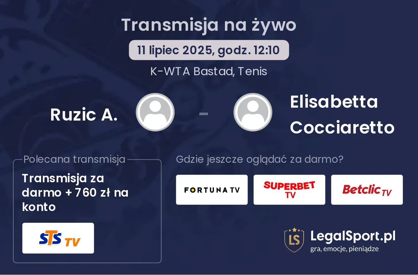 Ruzic A. - Elisabetta Cocciaretto transmisja na żywo