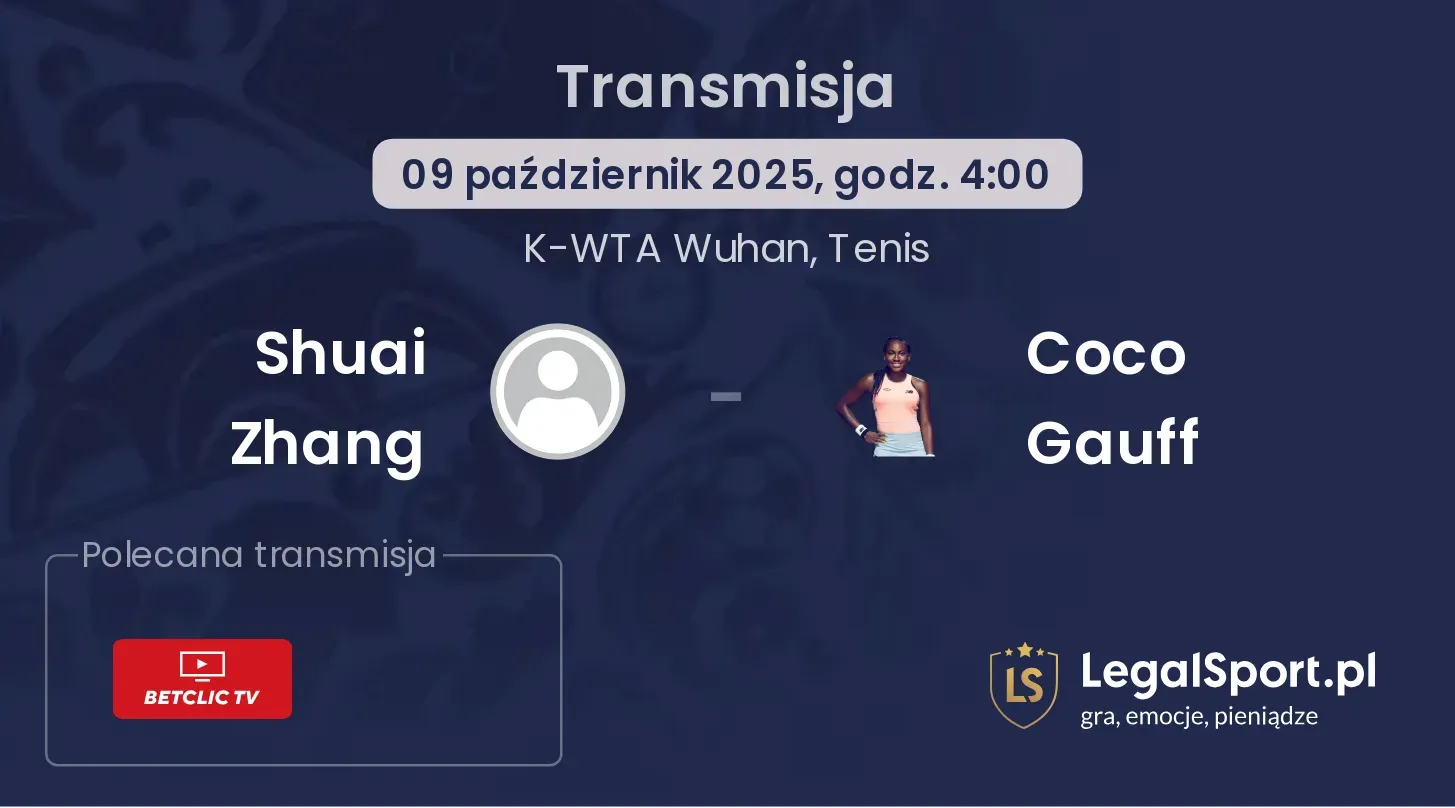 Shuai Zhang - Coco Gauff Transmisje