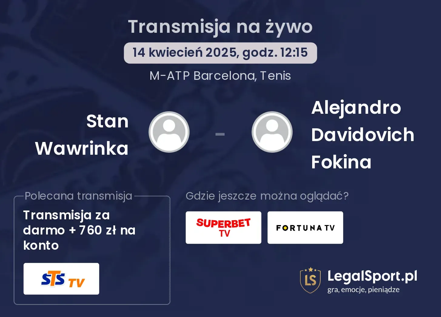 Stan Wawrinka - Alejandro Davidovich Fokina gdzie oglądać?