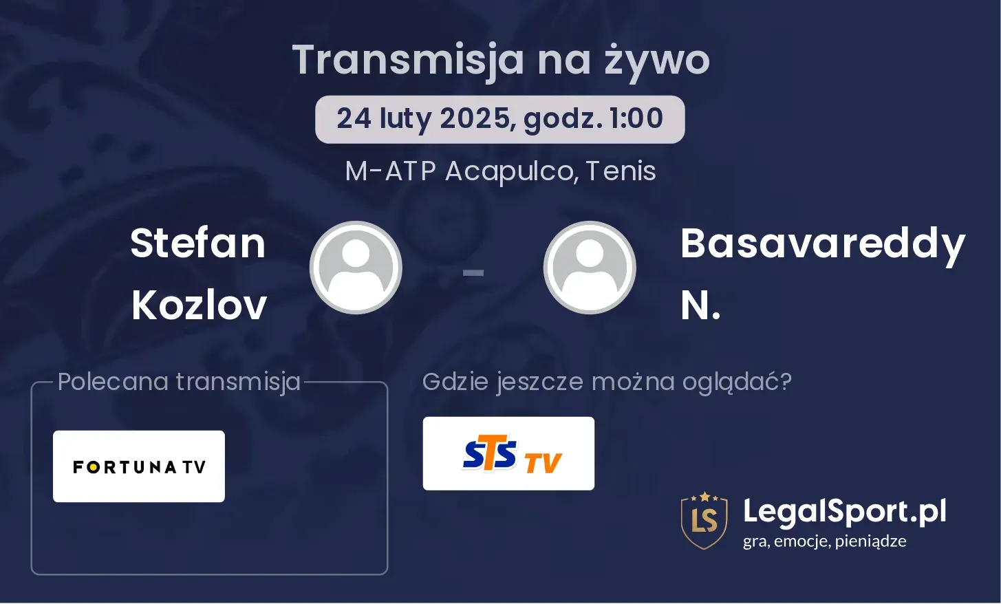 Stefan Kozlov - Basavareddy N. gdzie oglądać transmisję?