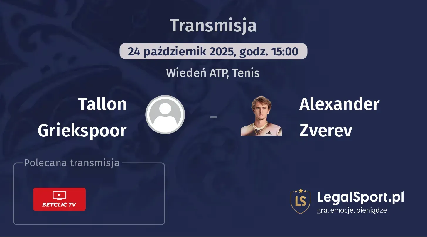 Tallon Griekspoor - Alexander Zverev Transmisje