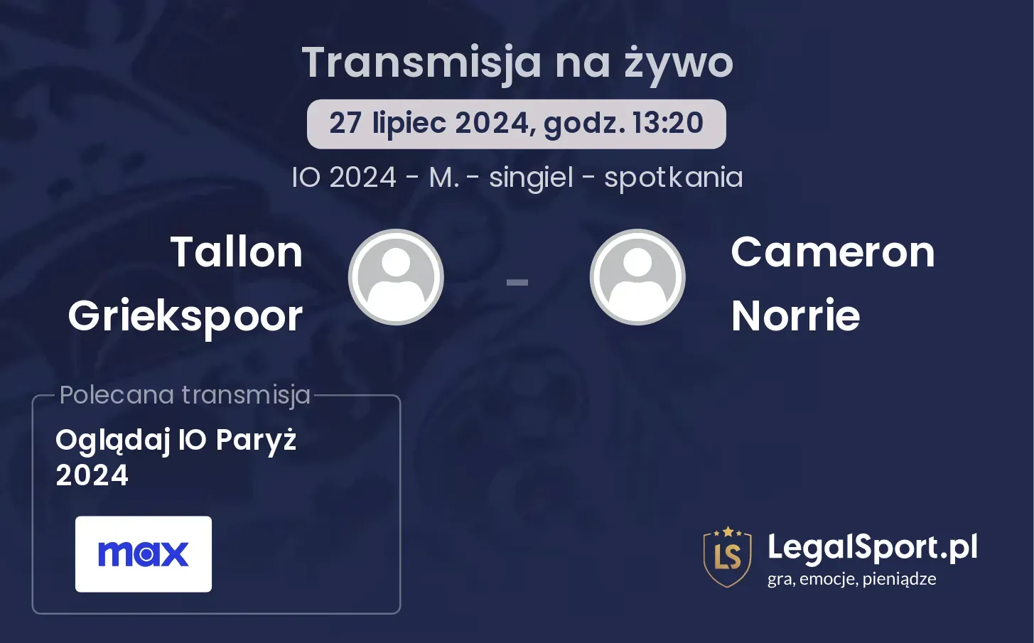 Tallon Griekspoor - Cameron Norrie gdzie oglądać? (27.07, godz. 13:20)