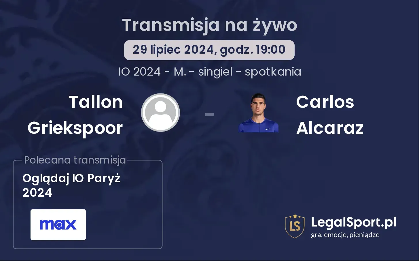 Tallon Griekspoor - Carlos Alcaraz gdzie oglądać? (29.07, godz. 19:00)