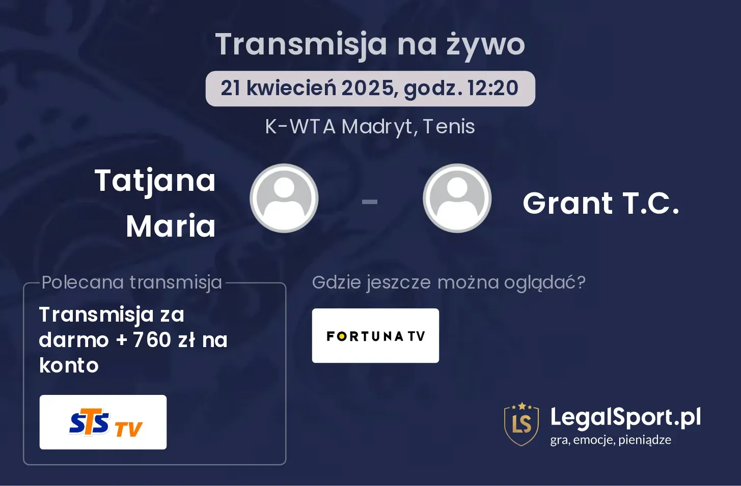 Tatjana Maria - Grant T.C. gdzie oglądać transmisję?