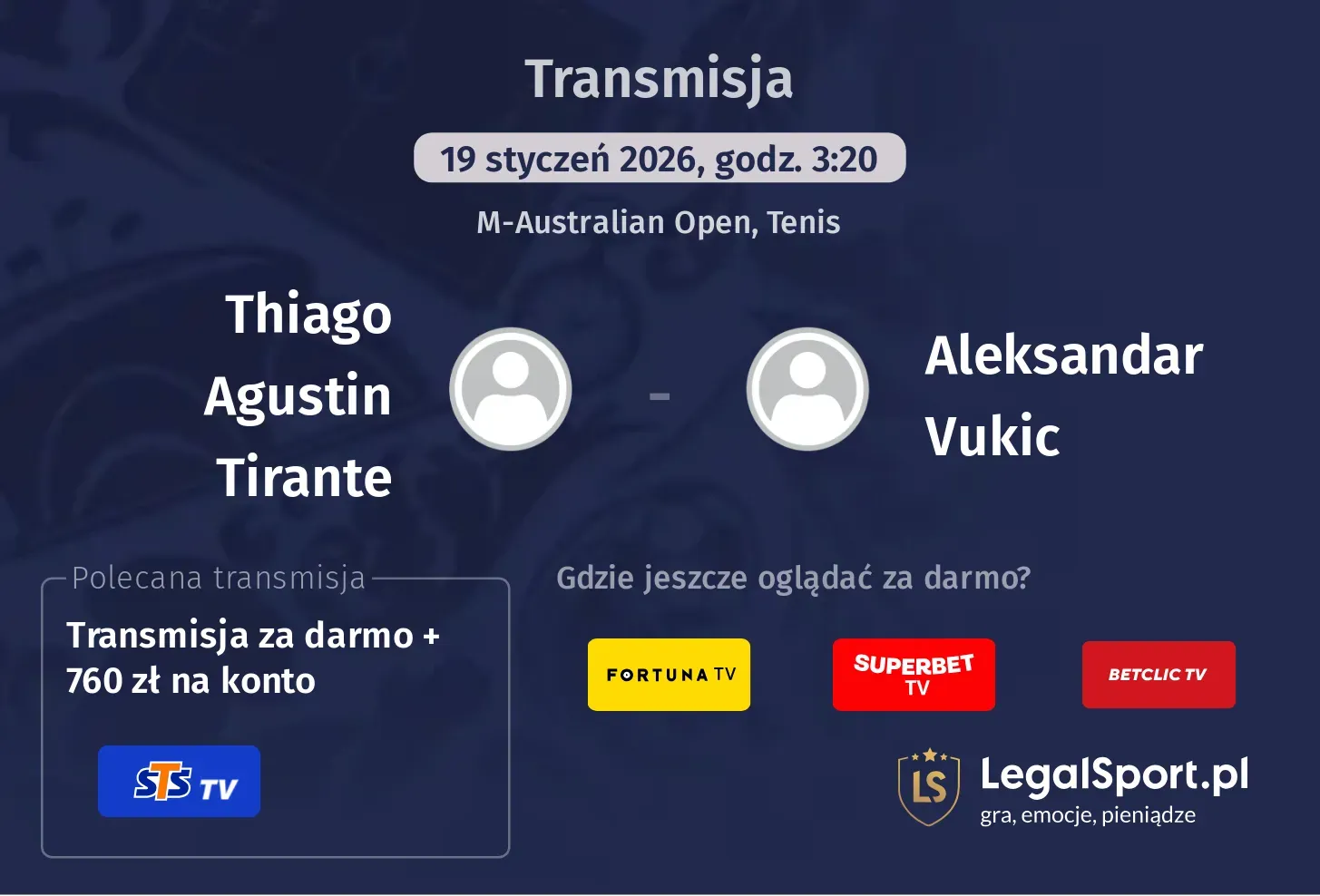 Thiago Agustin Tirante - Aleksandar Vukic Transmisje