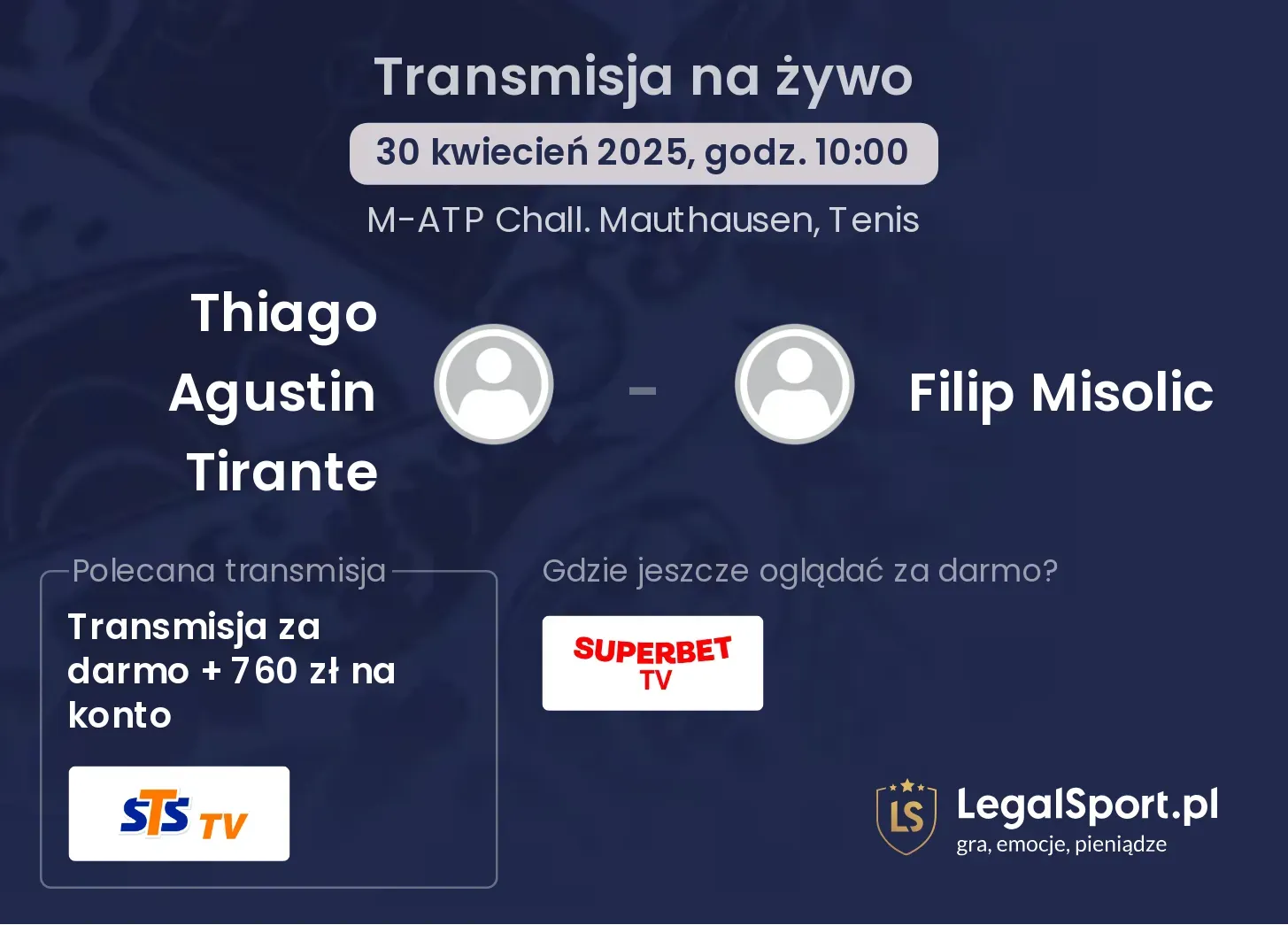 Thiago Agustin Tirante - Filip Misolic gdzie oglądać transmisję?