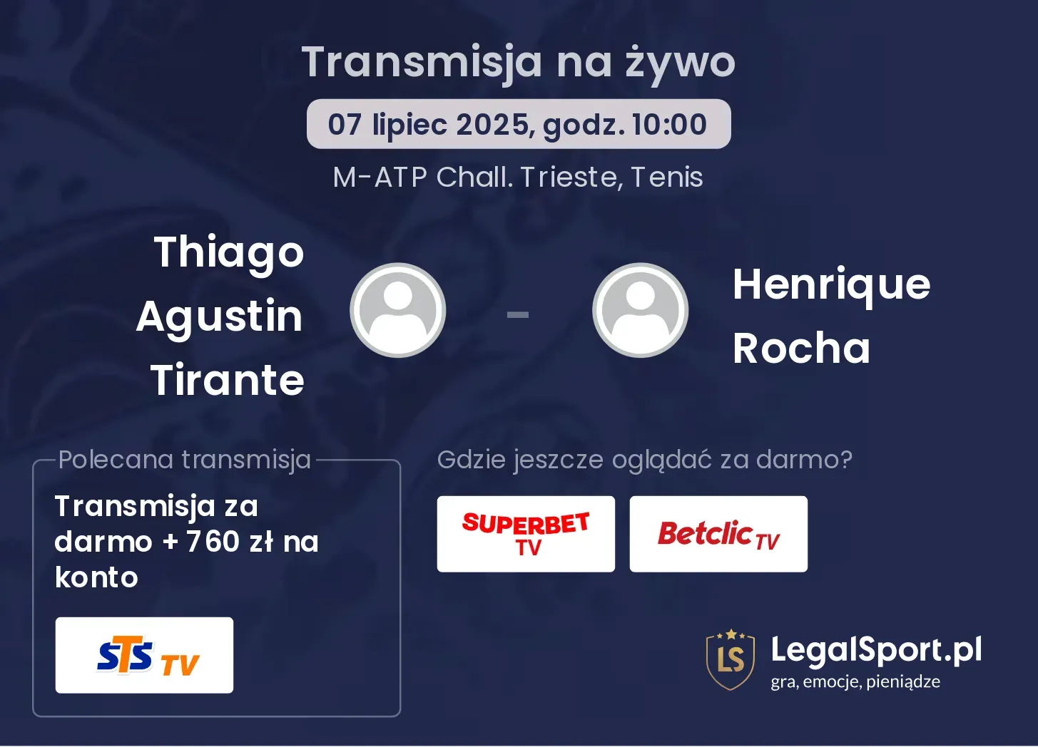 Thiago Agustin Tirante - Henrique Rocha gdzie oglądać?