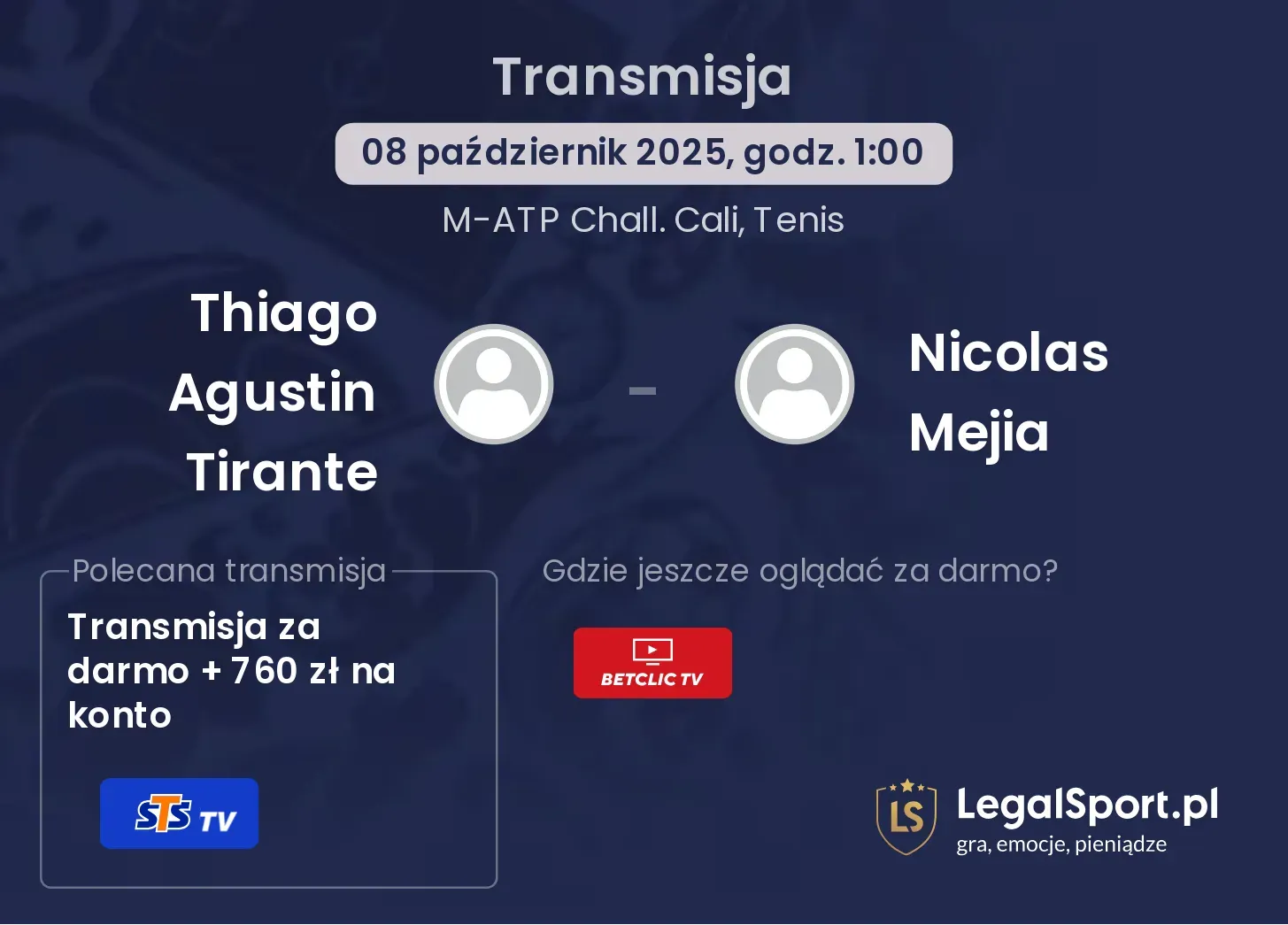 Thiago Agustin Tirante - Nicolas Mejia gdzie oglądać?