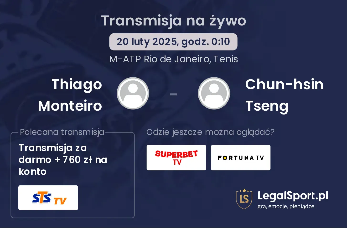 Thiago Monteiro - Chun-hsin Tseng gdzie oglądać transmisję?