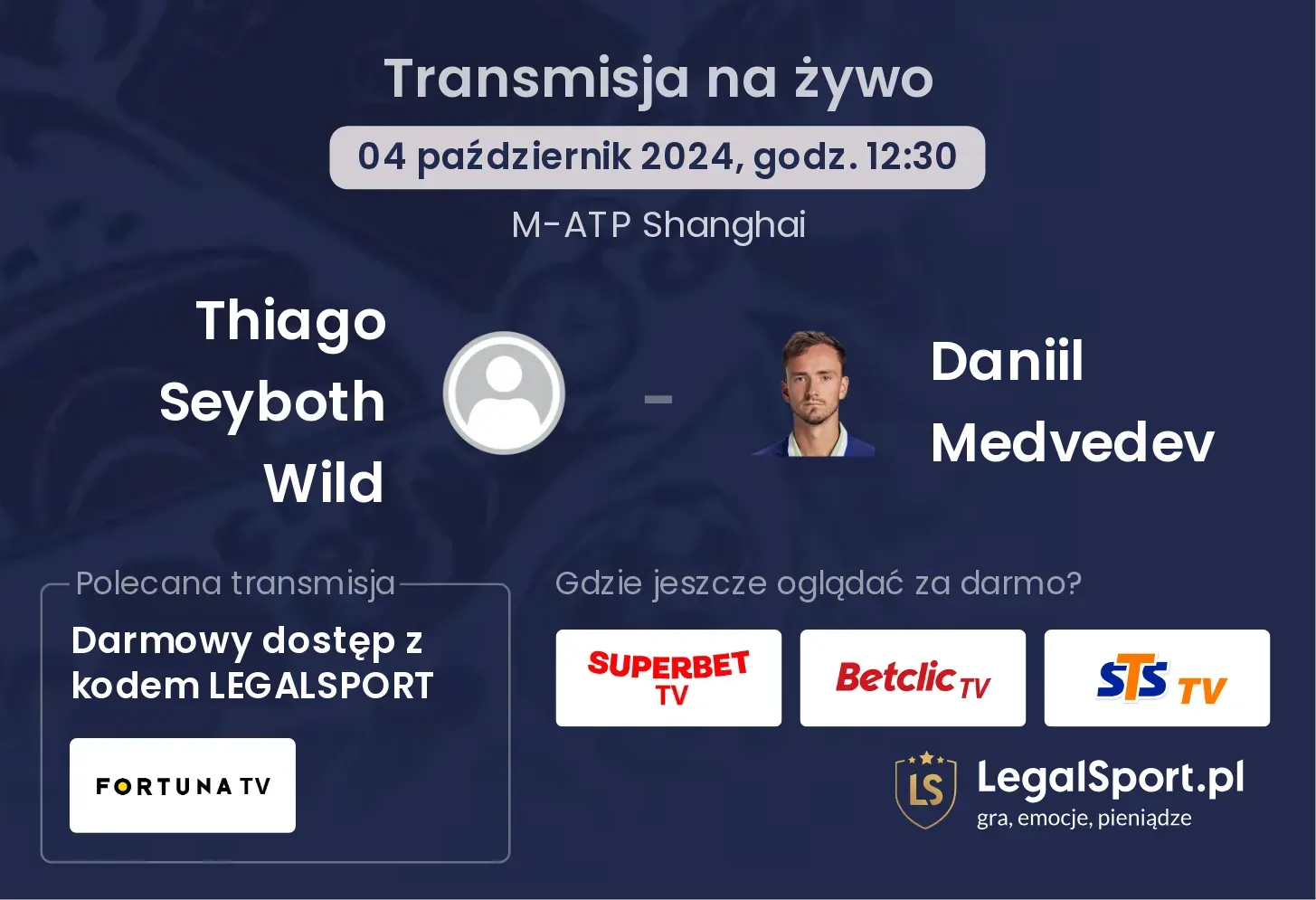 Thiago Seyboth Wild - Daniil Medvedev gdzie oglądać? 04.10, godz. 12:30