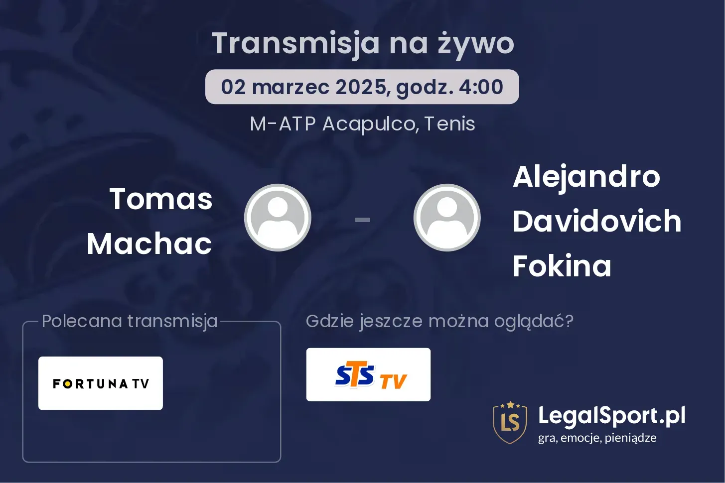 Tomas Machac - Alejandro Davidovich Fokina gdzie oglądać?