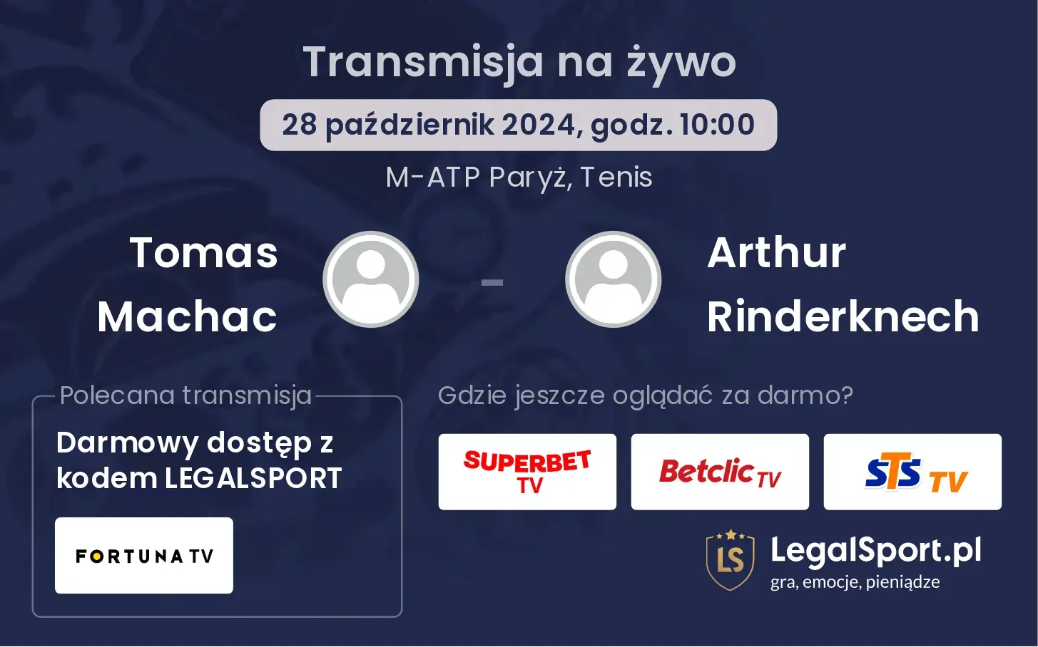 Tomas Machac - Arthur Rinderknech gdzie oglądać? 28.10, godz. 10:00