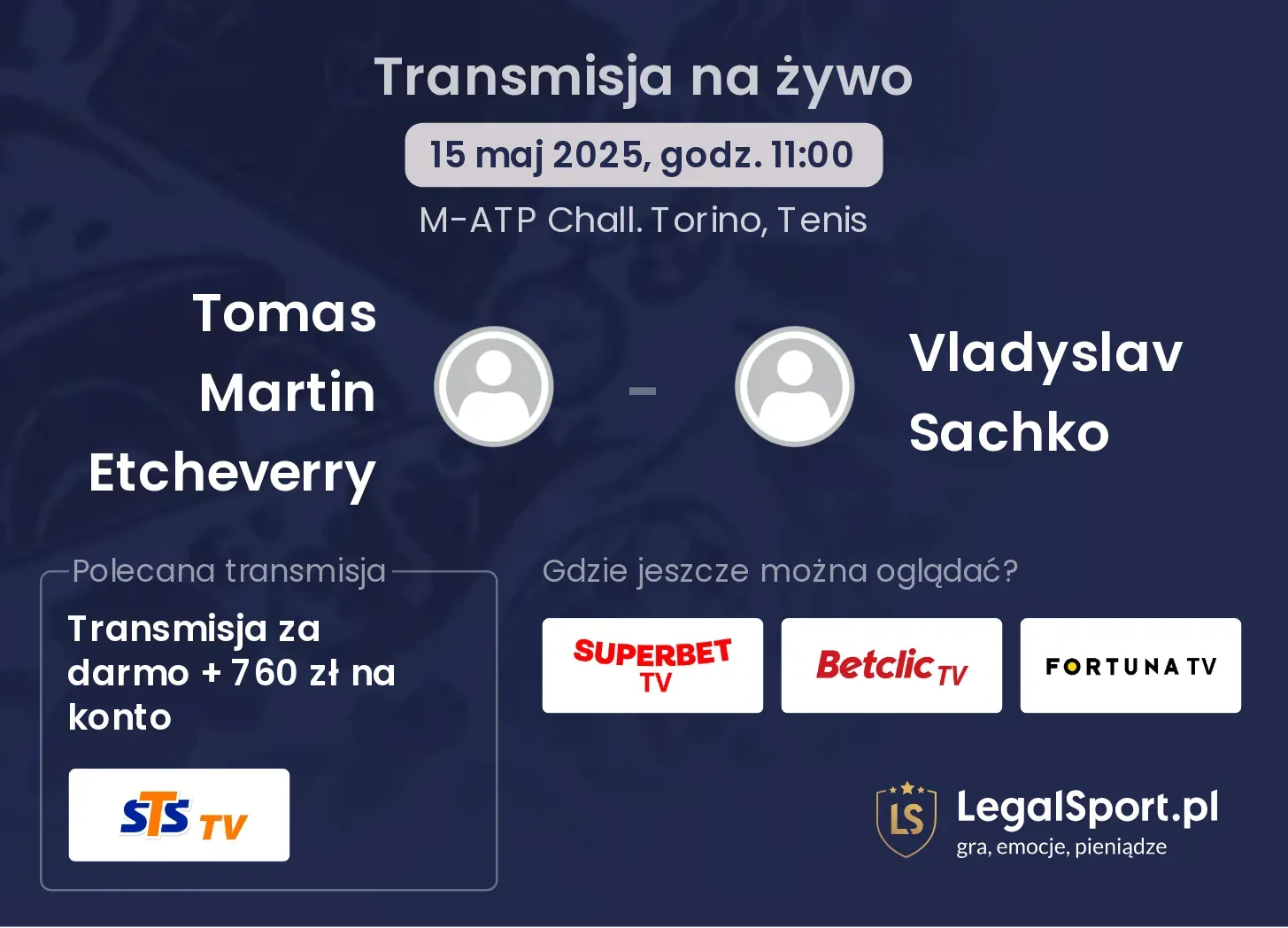 Tomas Martin Etcheverry - Vladyslav Sachko transmisja na żywo