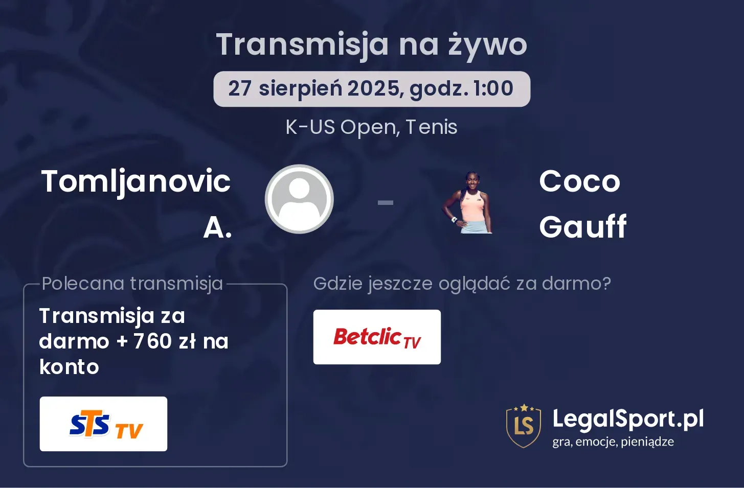 Tomljanovic A. - Coco Gauff gdzie oglądać?