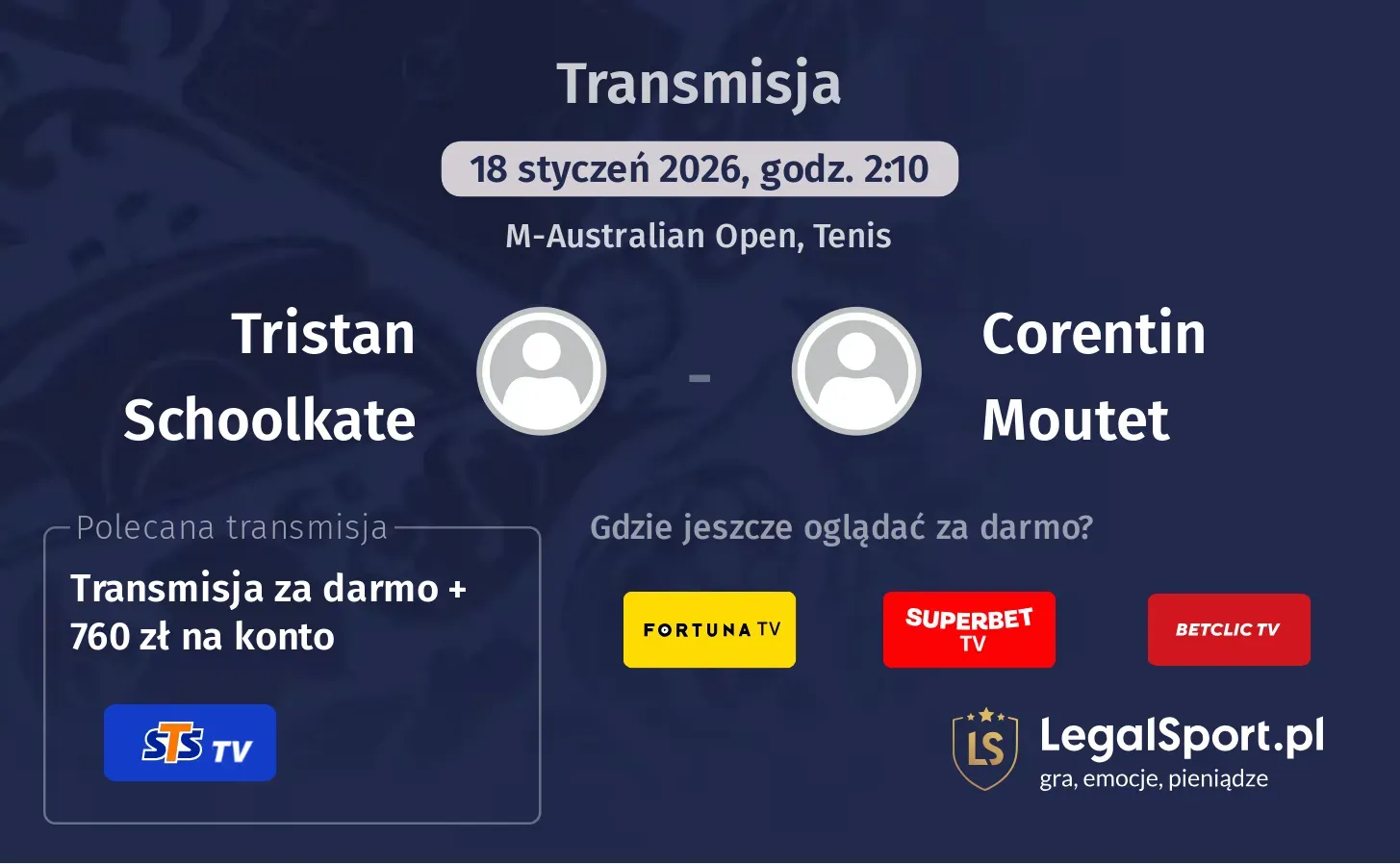 Tristan Schoolkate - Corentin Moutet Transmisje