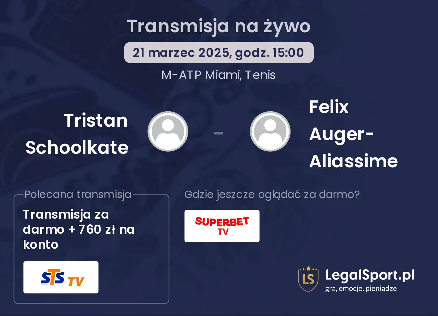 Tristan Schoolkate - Felix Auger-Aliassime gdzie oglądać transmisję?