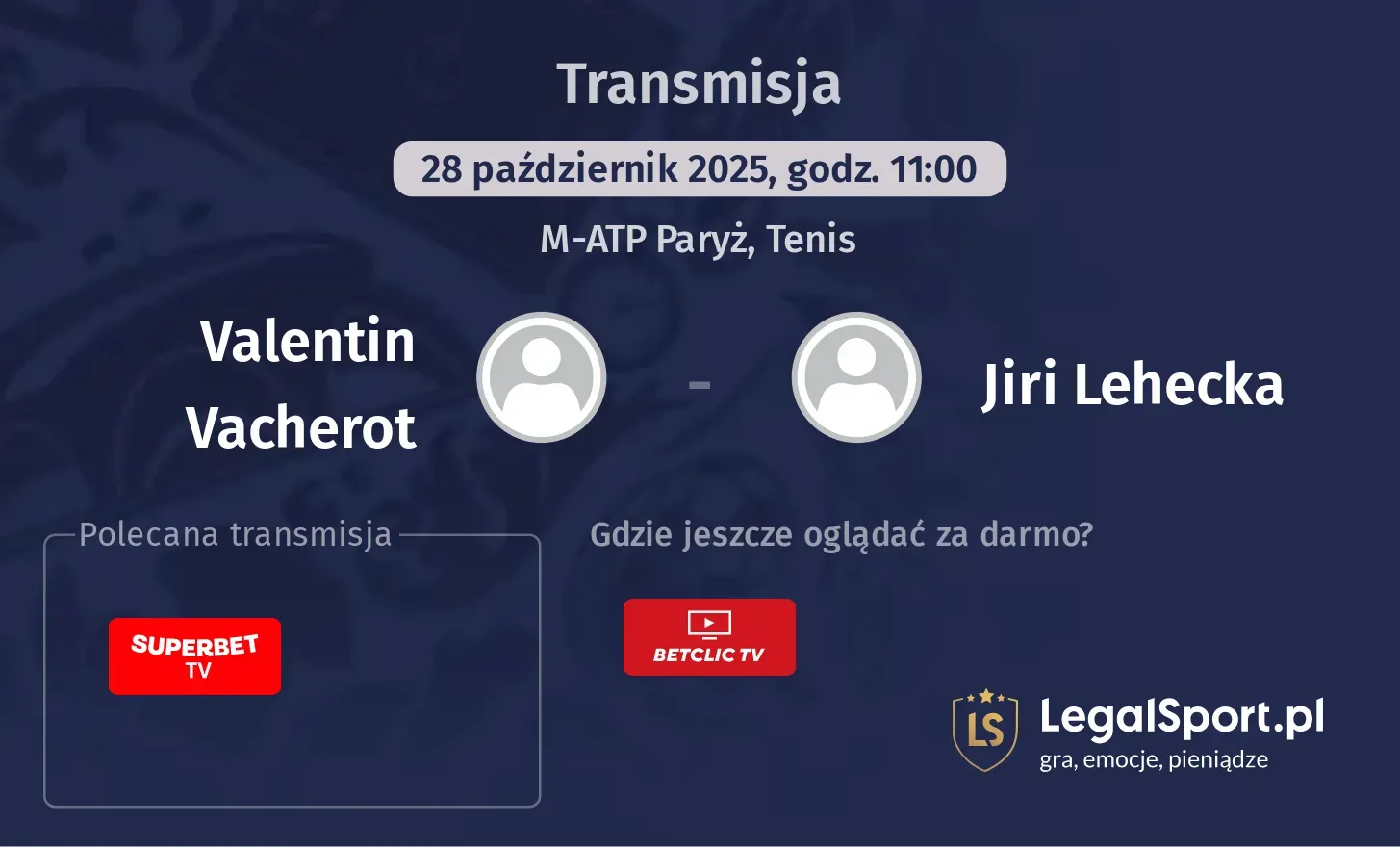 Valentin Vacherot - Jiri Lehecka Transmisje
