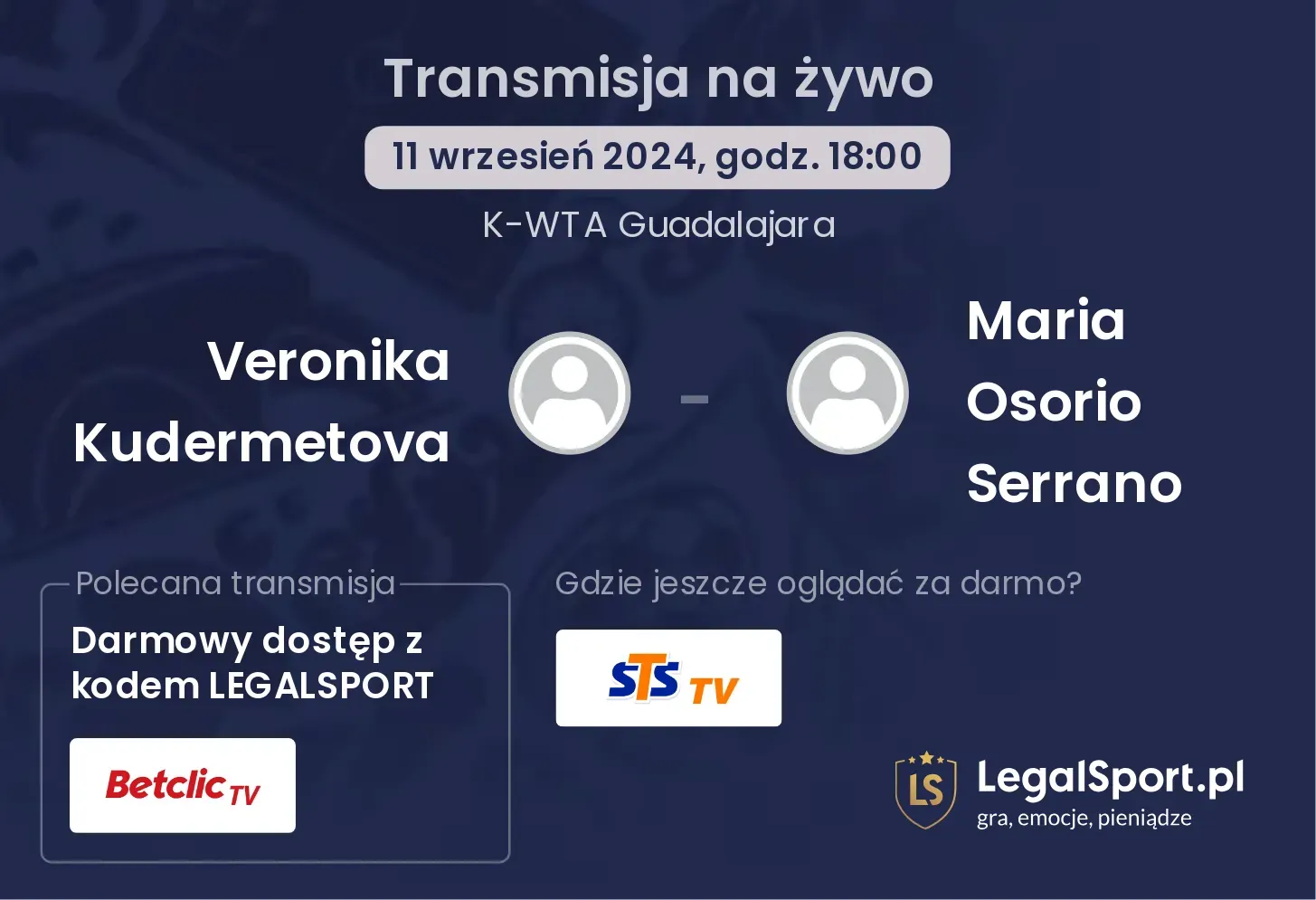Veronika Kudermetova - Maria Osorio Serrano gdzie oglądać? 11.09, godz. 18:00