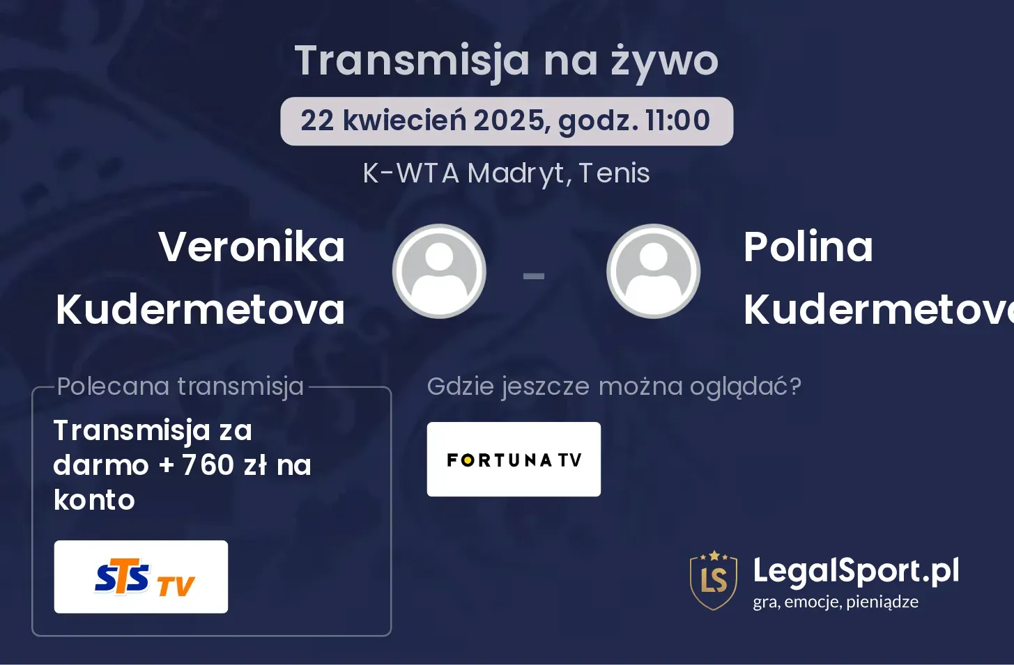 Veronika Kudermetova - Polina Kudermetova gdzie oglądać transmisję?