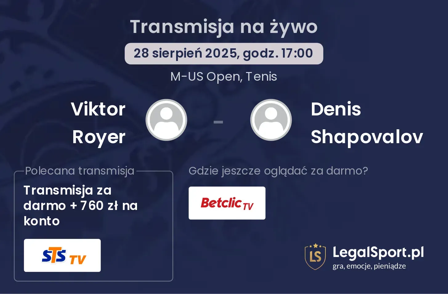 Viktor Royer - Denis Shapovalov transmisja na żywo
