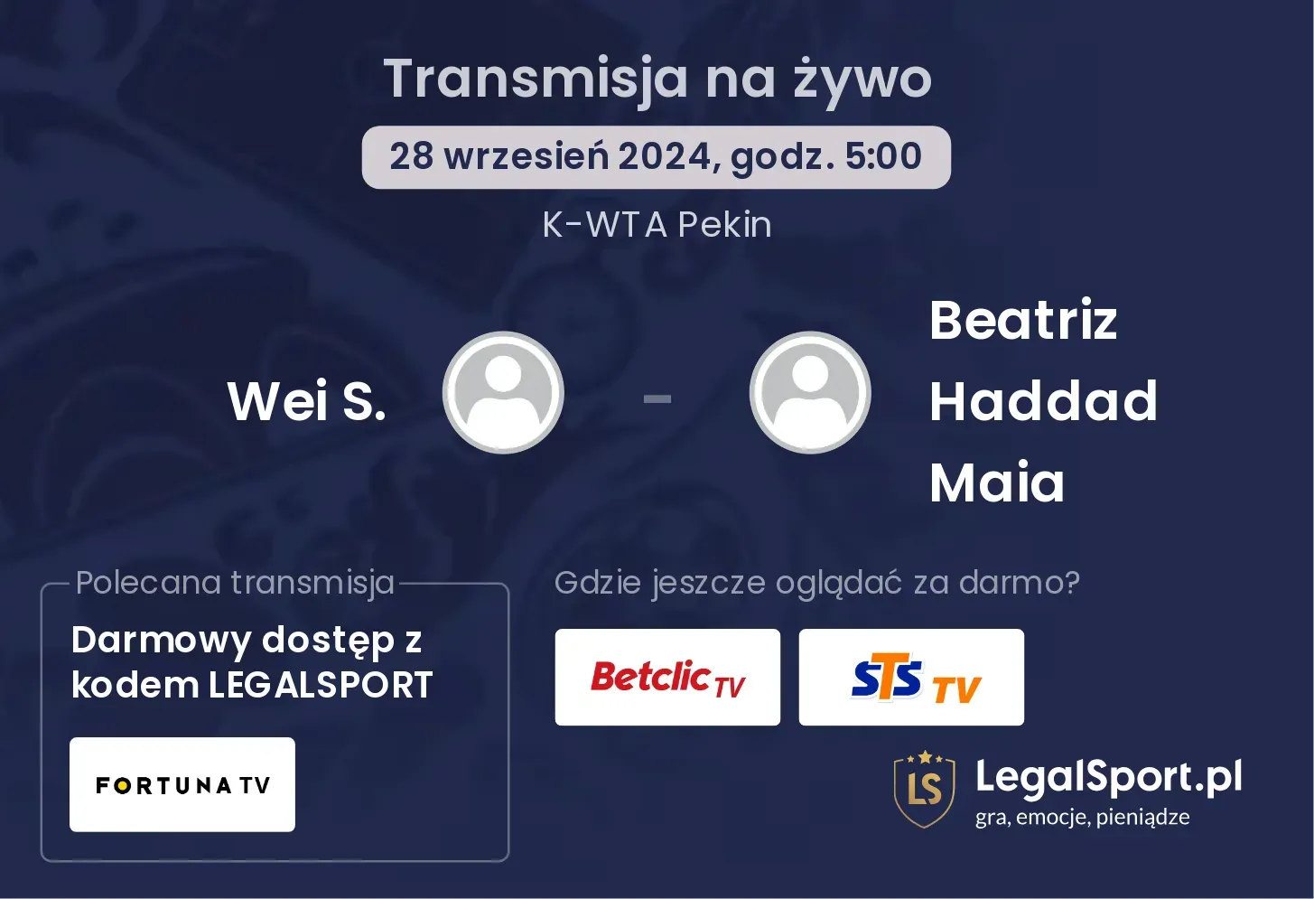 Wei S. - Beatriz Haddad Maia gdzie oglądać? 28.09, godz. 05:00