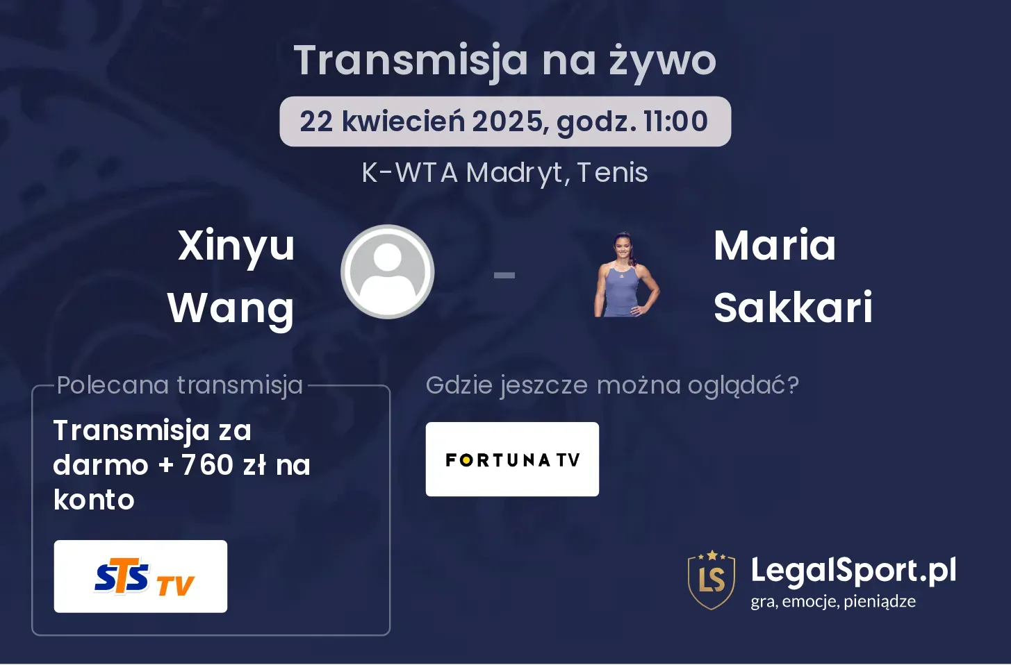 Xinyu Wang - Maria Sakkari gdzie oglądać?