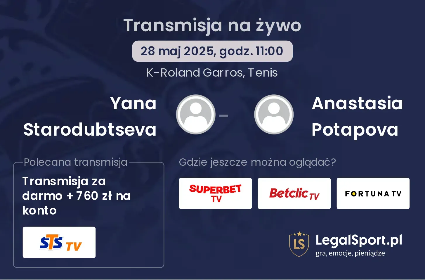 Yana Starodubtseva - Anastasia Potapova transmisja na żywo