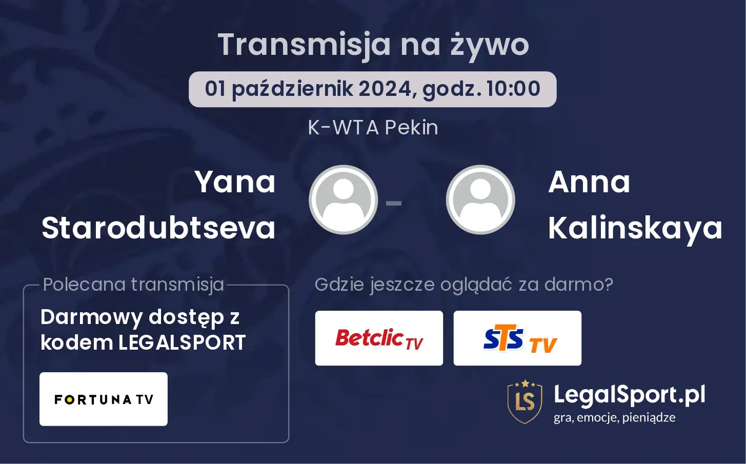 Yana Starodubtseva - Anna Kalinskaya gdzie oglądać? 01.10, godz. 10:00