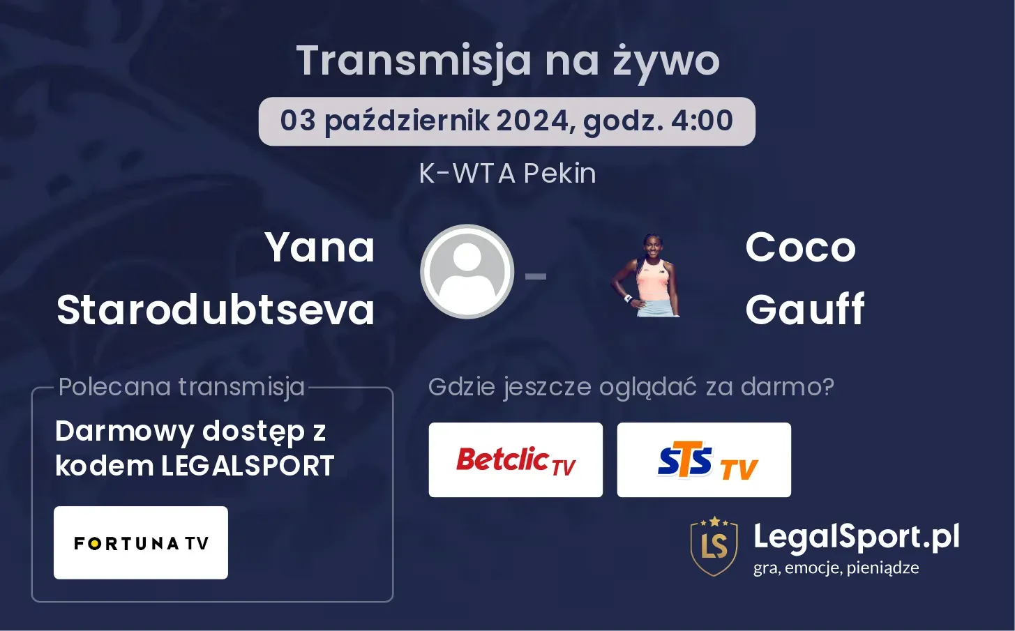 Yana Starodubtseva - Coco Gauff gdzie oglądać? 03.10, godz. 04:00