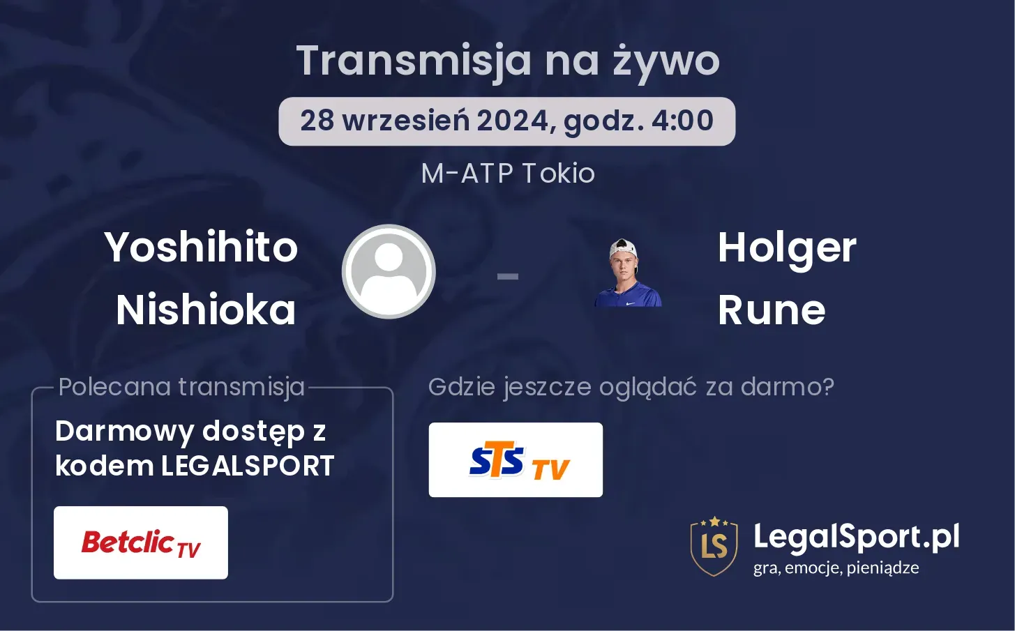 Yoshihito Nishioka - Holger Rune gdzie oglądać? 28.09, godz. 04:00