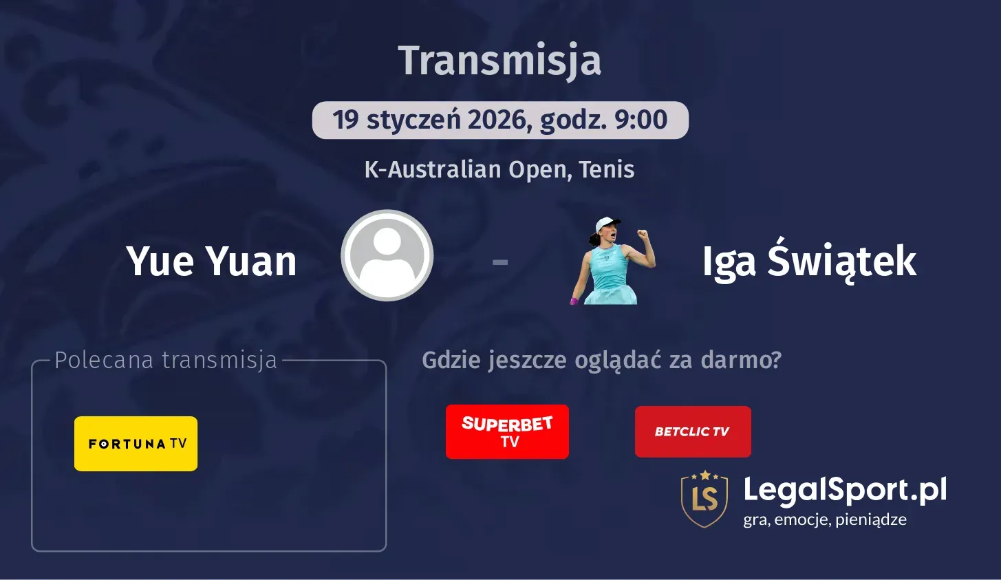 Yue Yuan - Iga Świątek Transmisje