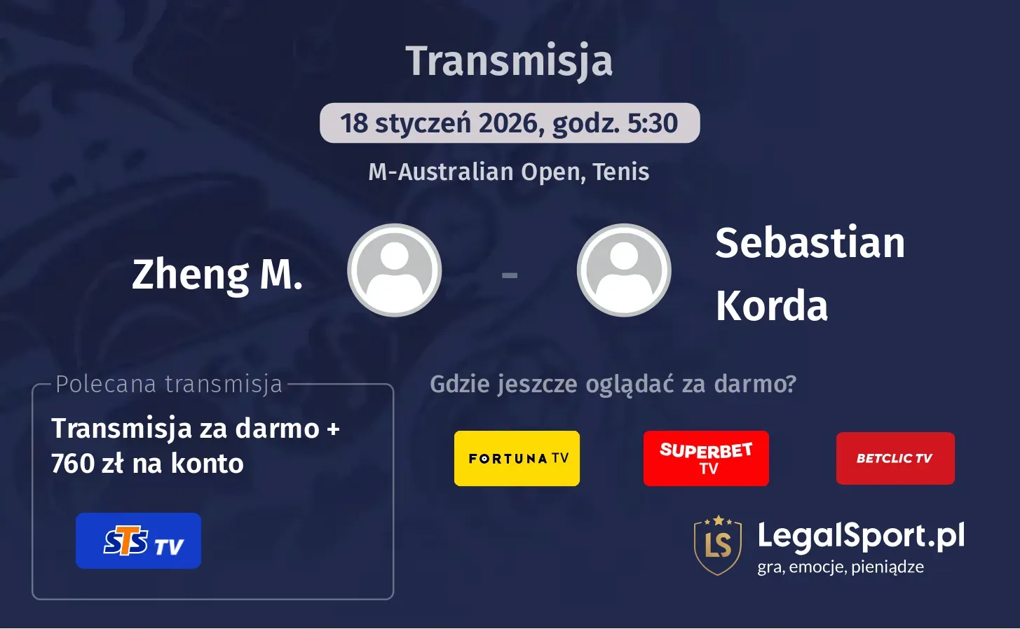 Zheng M. - Sebastian Korda Transmisje