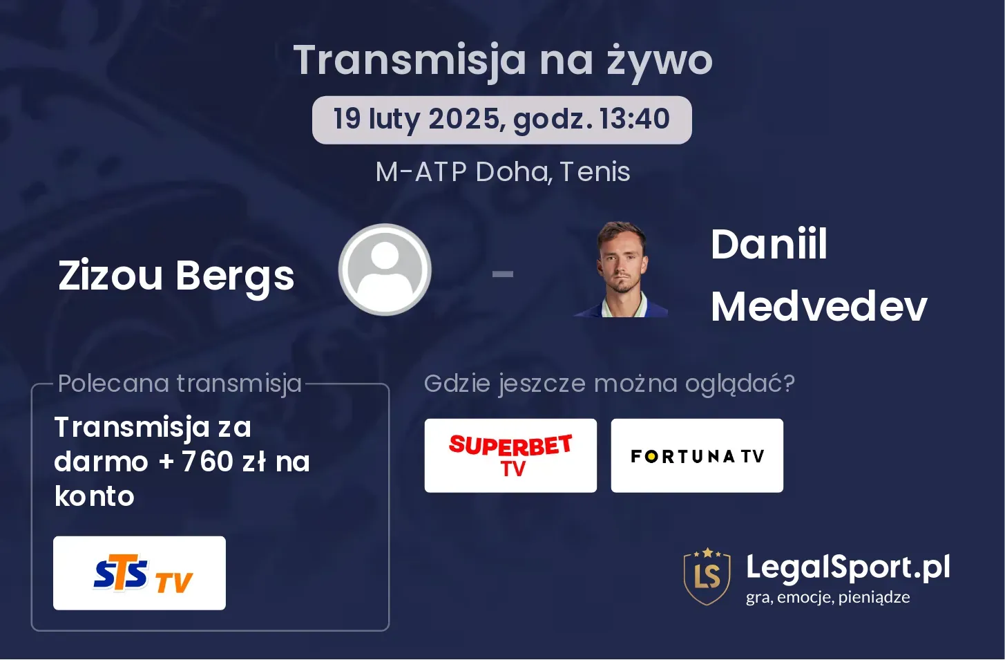 Zizou Bergs - Daniil Medvedev gdzie oglądać transmisję?