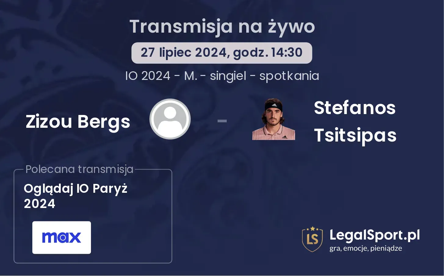 Zizou Bergs - Stefanos Tsitsipas gdzie oglądać? (27.07, godz. 14:30)