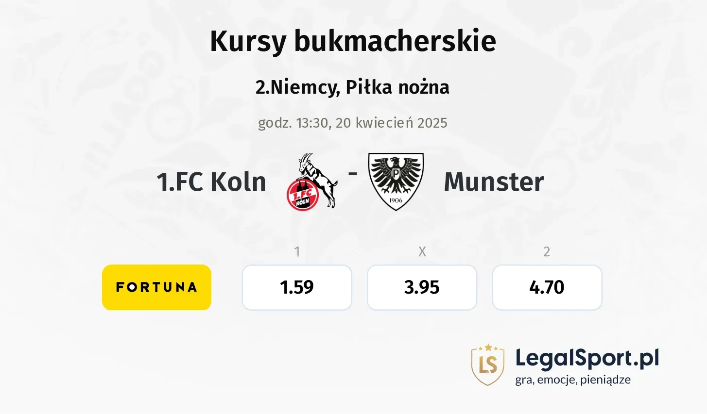 1.FC Koln - Munster promocje bonusy na mecz