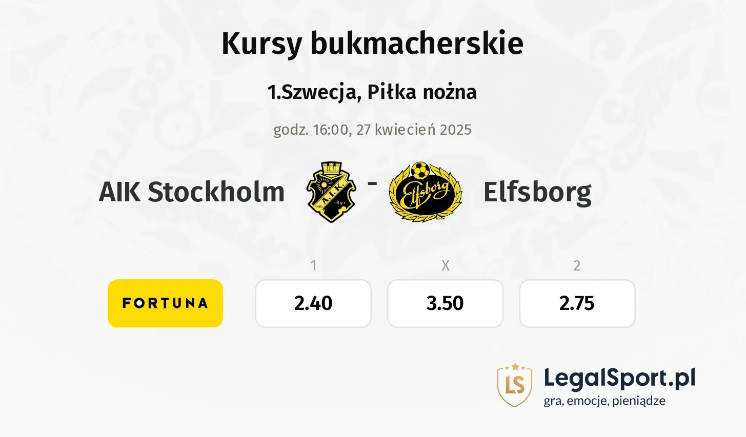 AIK Stockholm - Elfsborg typy, kursy
