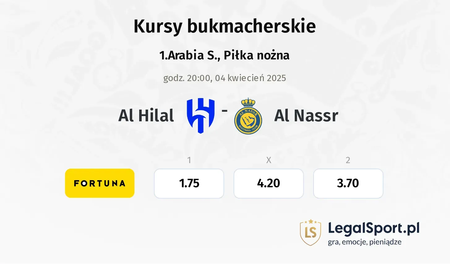 Al Hilal - Al Nassr typy, kursy