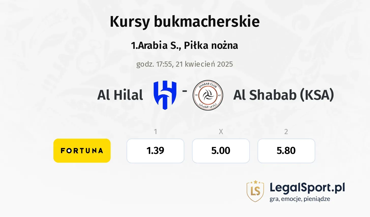 Al Hilal - Al Shabab (KSA) typy, kursy