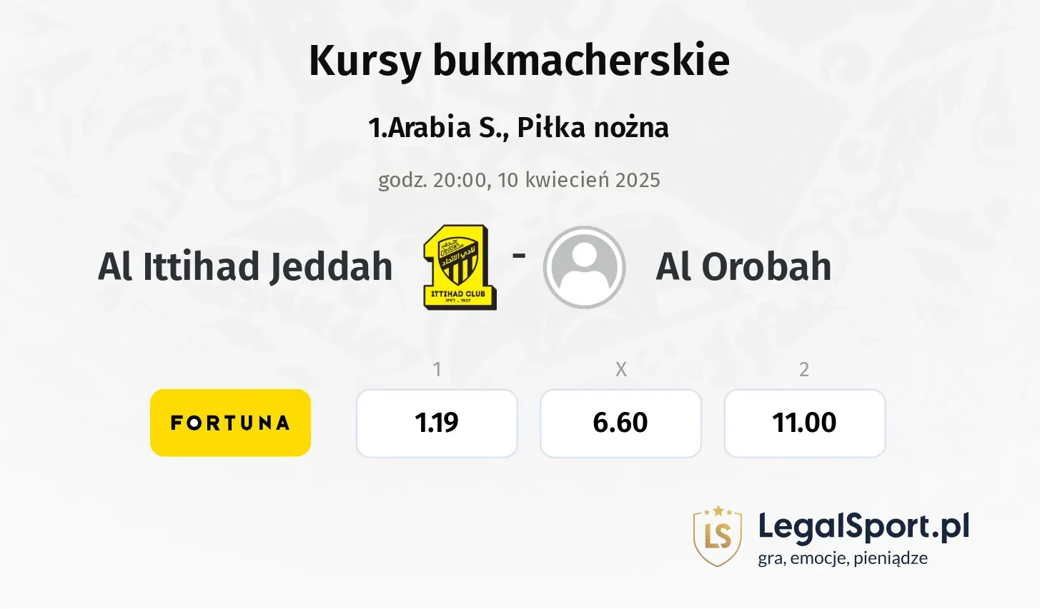 Al Ittihad Jeddah - Al Orobah typy, kursy